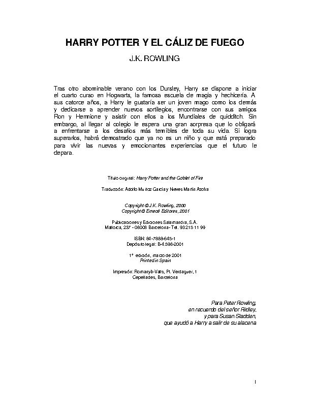 Harry Potter y el Cáliz de Fuego